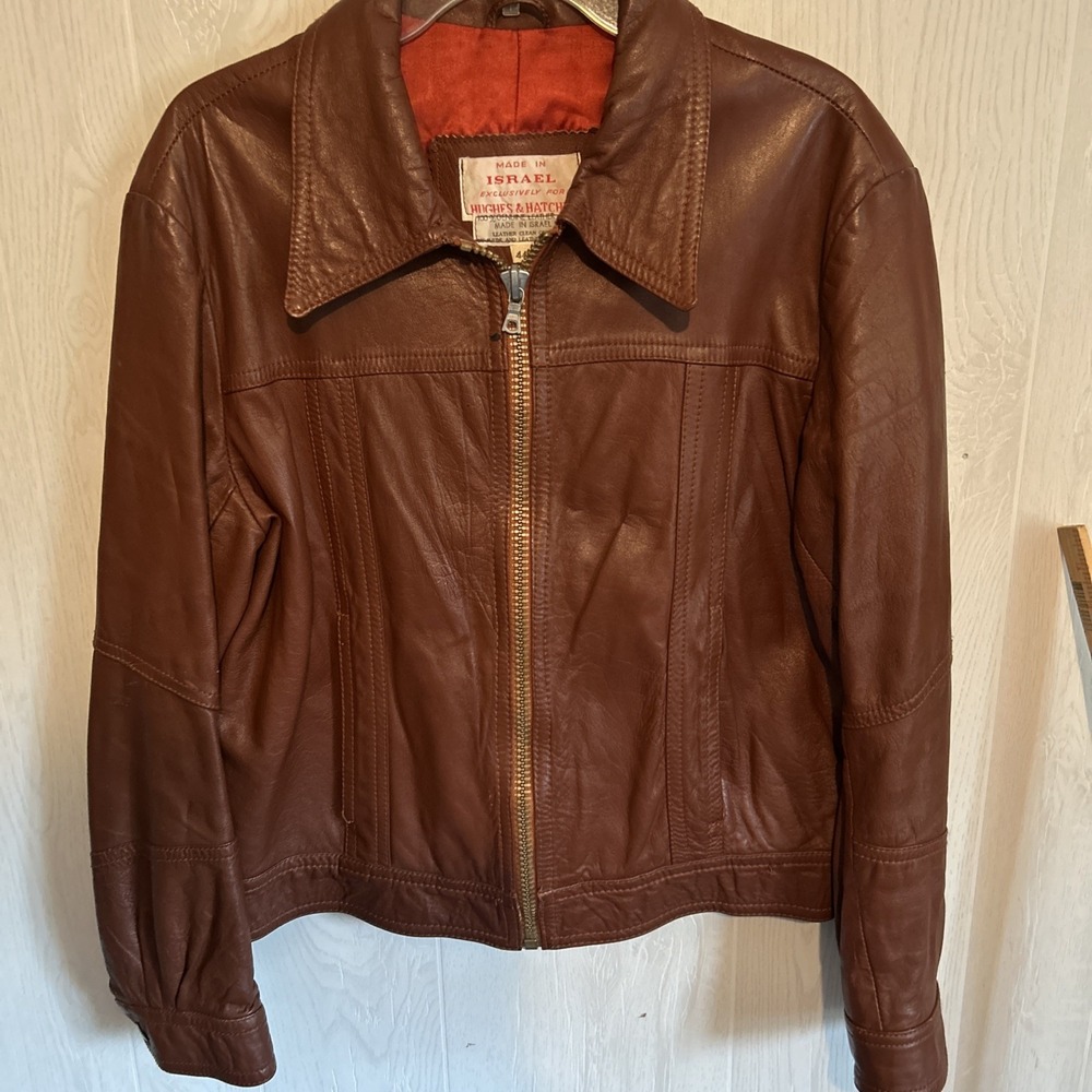 Hughes & Hatches Israel 109% Leather Vintage Jacket Mens 44 Brown
